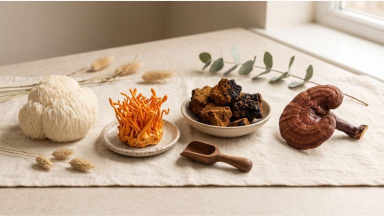 Lion’s Mane Cordyceps Chaga and Reishi mushrooms for BOOSTD Nutrition functional mushroom guide